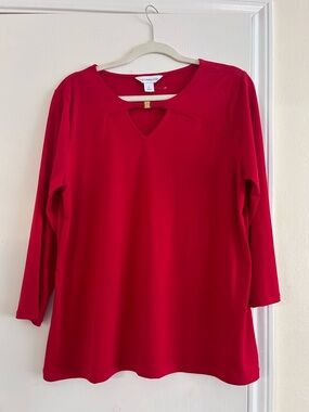 Liz Claiborne Bright Red Long-Sleeve Top with Keyhole Detail